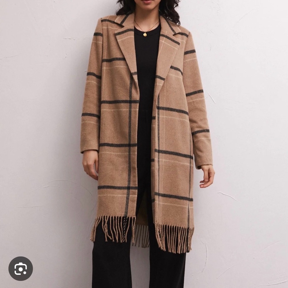 Z Supply Tan Plaid Women's Sweater Coat NWT - Picture 4 of 5